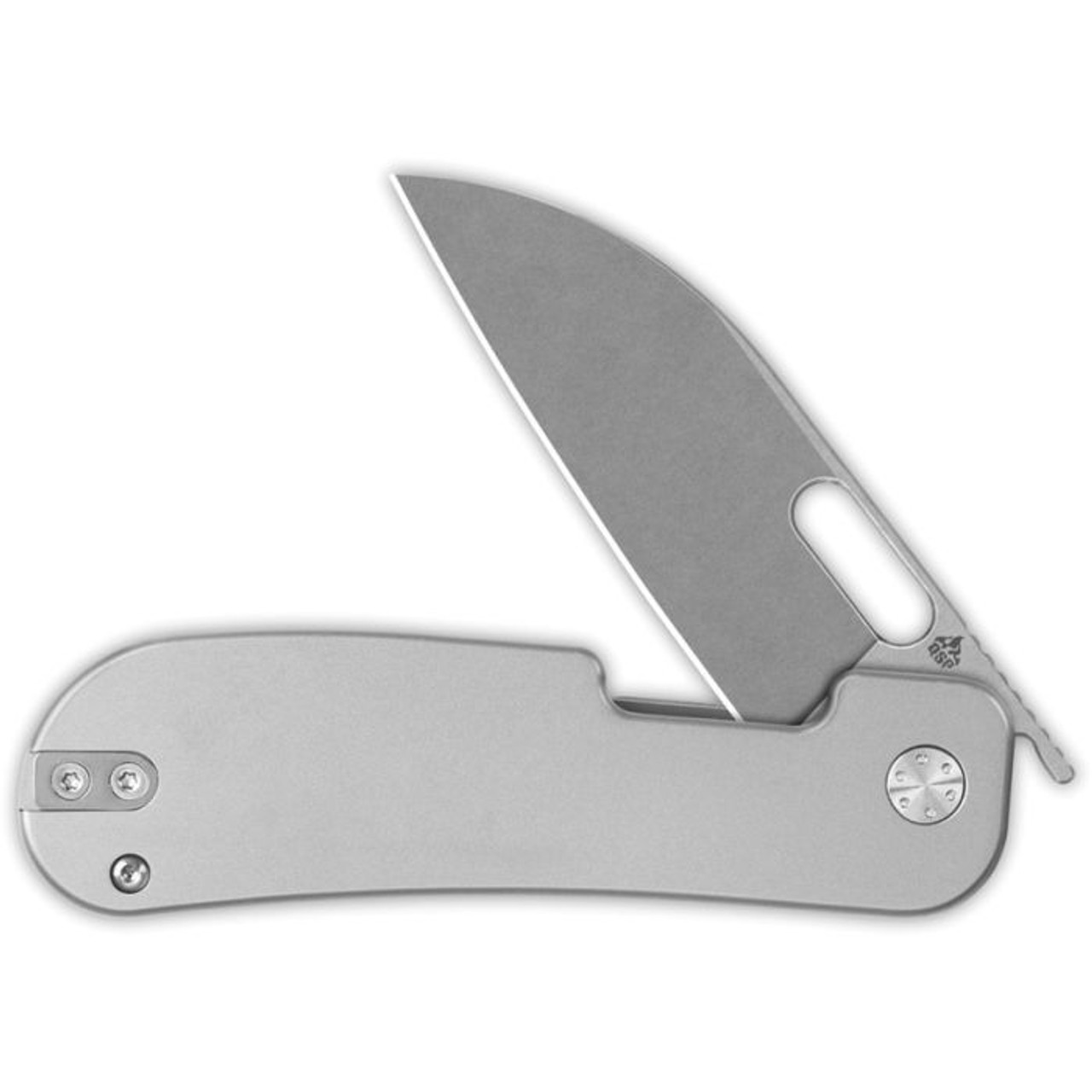 QSP Knife Variant PE (QS154E) 3" 14C28N Stonewashed Wharncliffe Plain Blade, Bead Blasted Titanium Handle