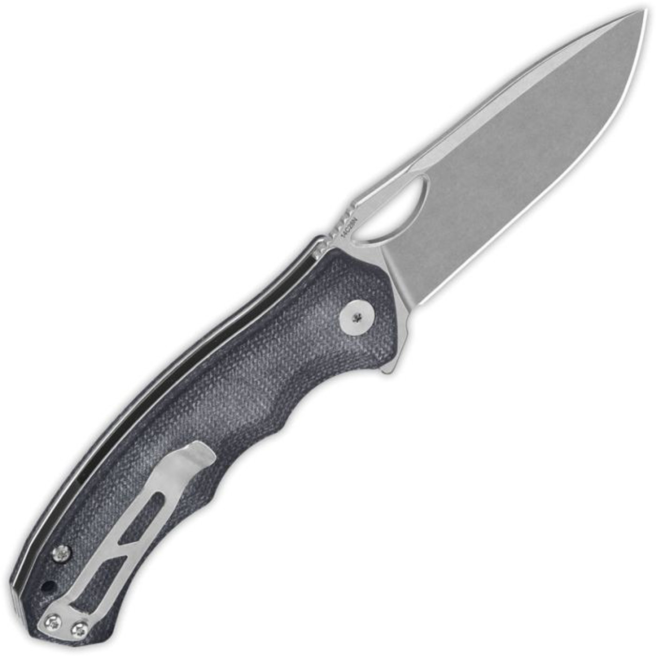 QSP Knife Gorilla (QS153A1) 3.375" 14C28N Stonewashed Drop Point Plain Blade, Black Canvas Micarta Handle
