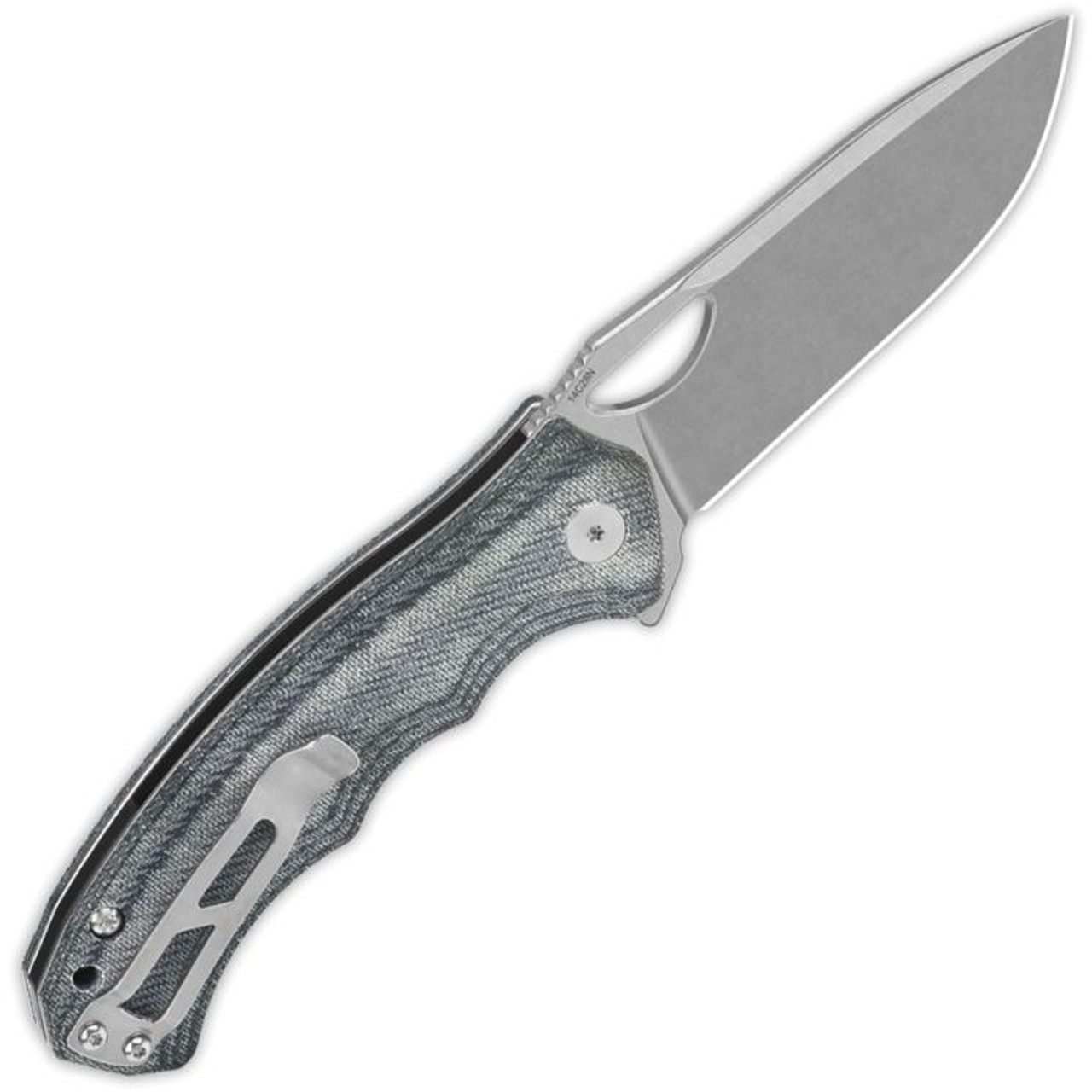 QSP Knife Gorilla (QS153B1) 3.375" 14C28N Stonewashed Drop Point Plain Blade, Denim Canvas Micarta Handle