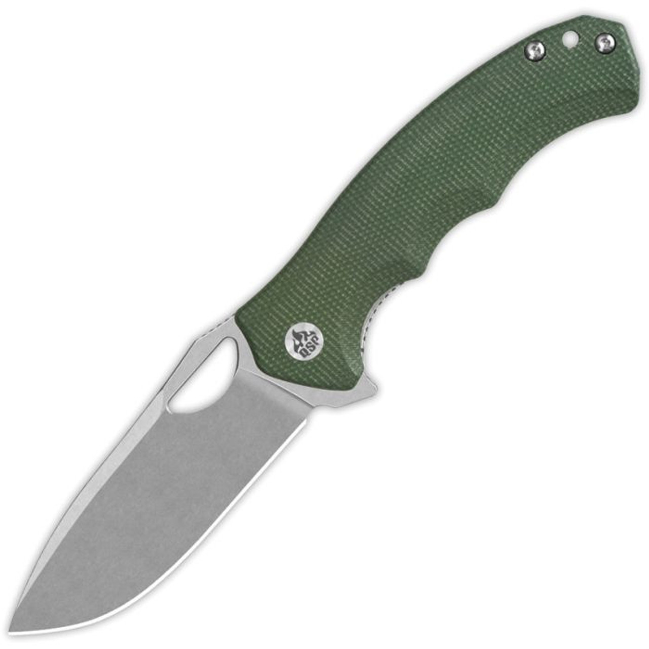 QSP Knife Gorilla (QS153C1) 3.375" 14C28N Stonewashed Drop Point Plain Blade, Green Canvas Micarta Handle