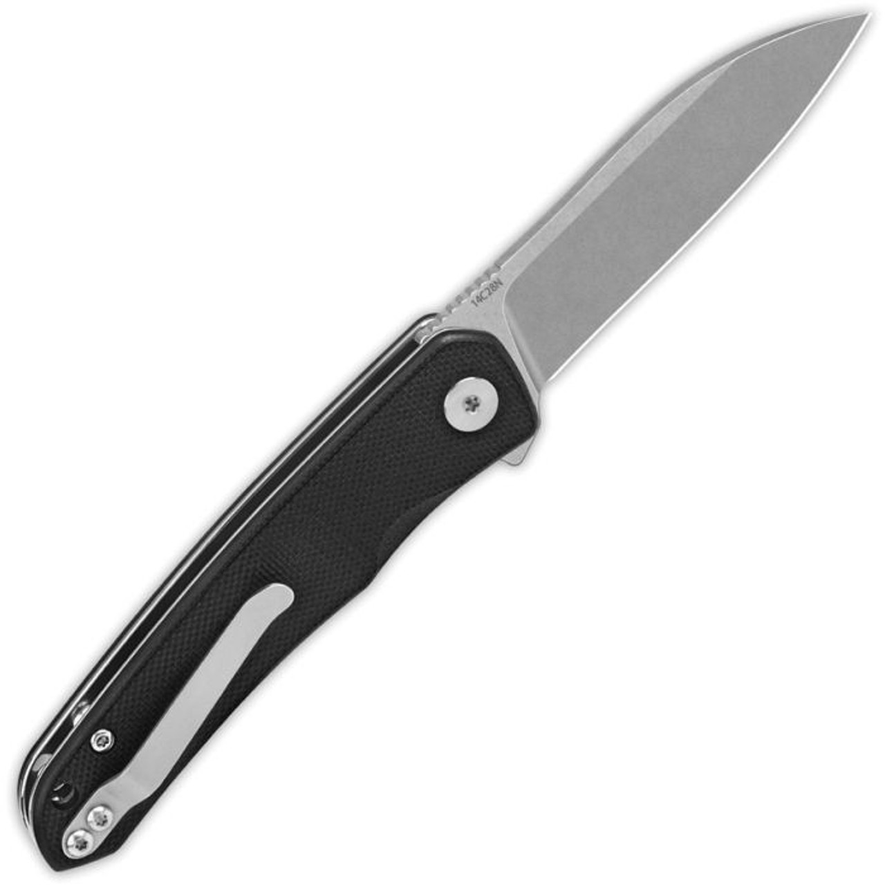 QSP Knife Otter (QS140C1) 2.7" 14C28N Stonewashed Drop Point Plain Blade, Black G-10 Handle