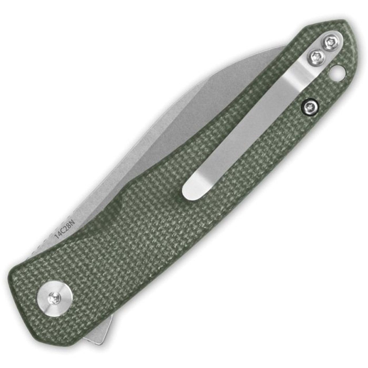 QSP Knife Otter (QS140E1) 2.7" 14C28N Stonewashed Drop Point Plain Blade, Green Canvas Micarta Handle