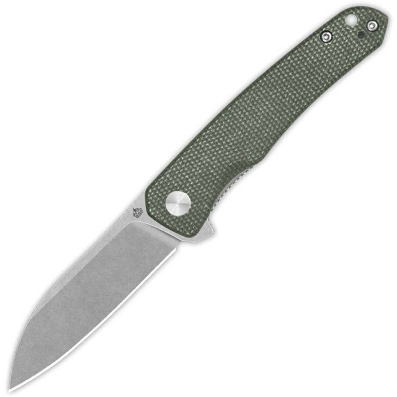 QSP Knife Otter (QS140E1) 2.7" 14C28N Stonewashed Drop Point Plain Blade, Green Canvas Micarta Handle