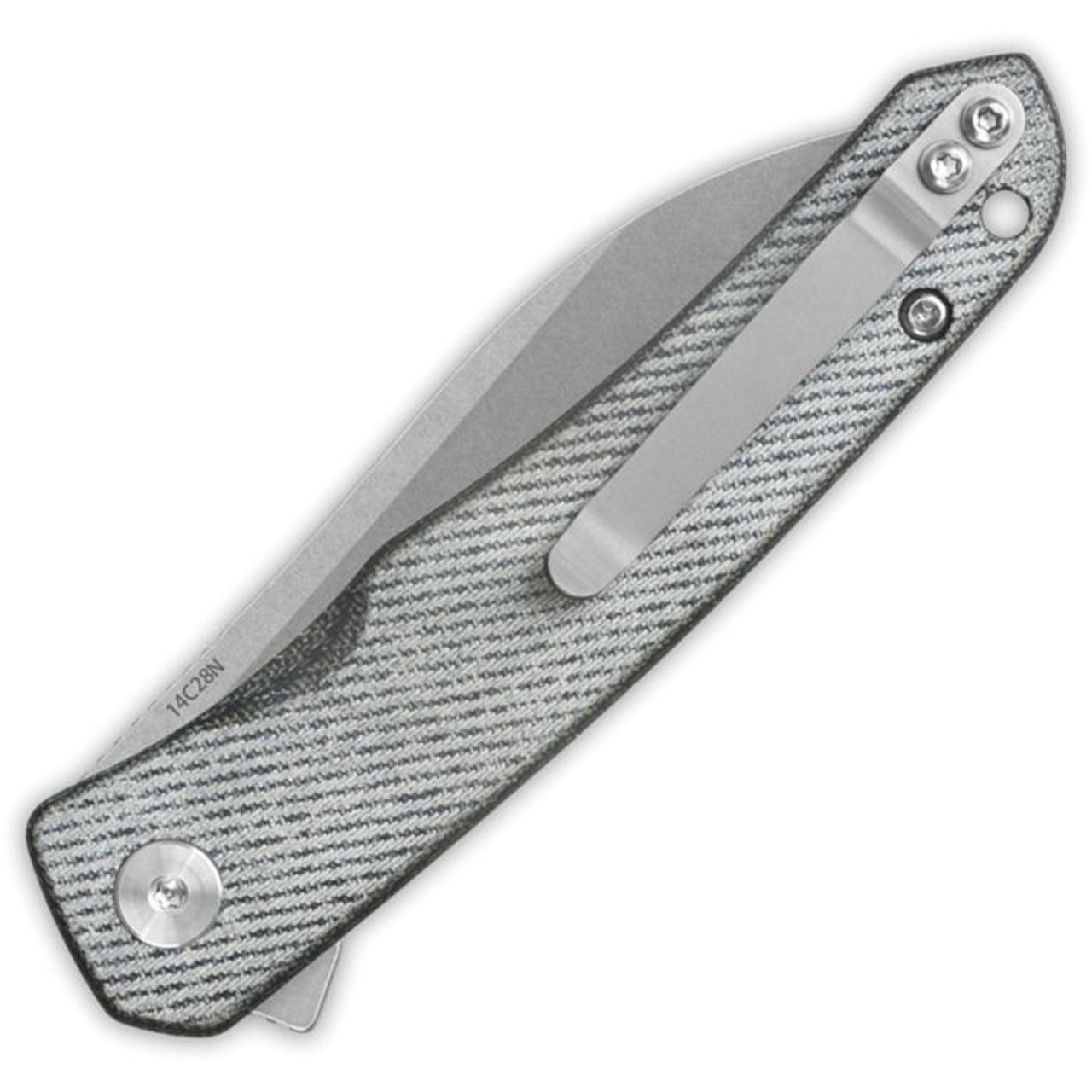 QSP Knife Otter (QS140F1) 2.7" 14C28N Stonewashed Drop Point Plain Blade, Denim Canvas Micarta Handle