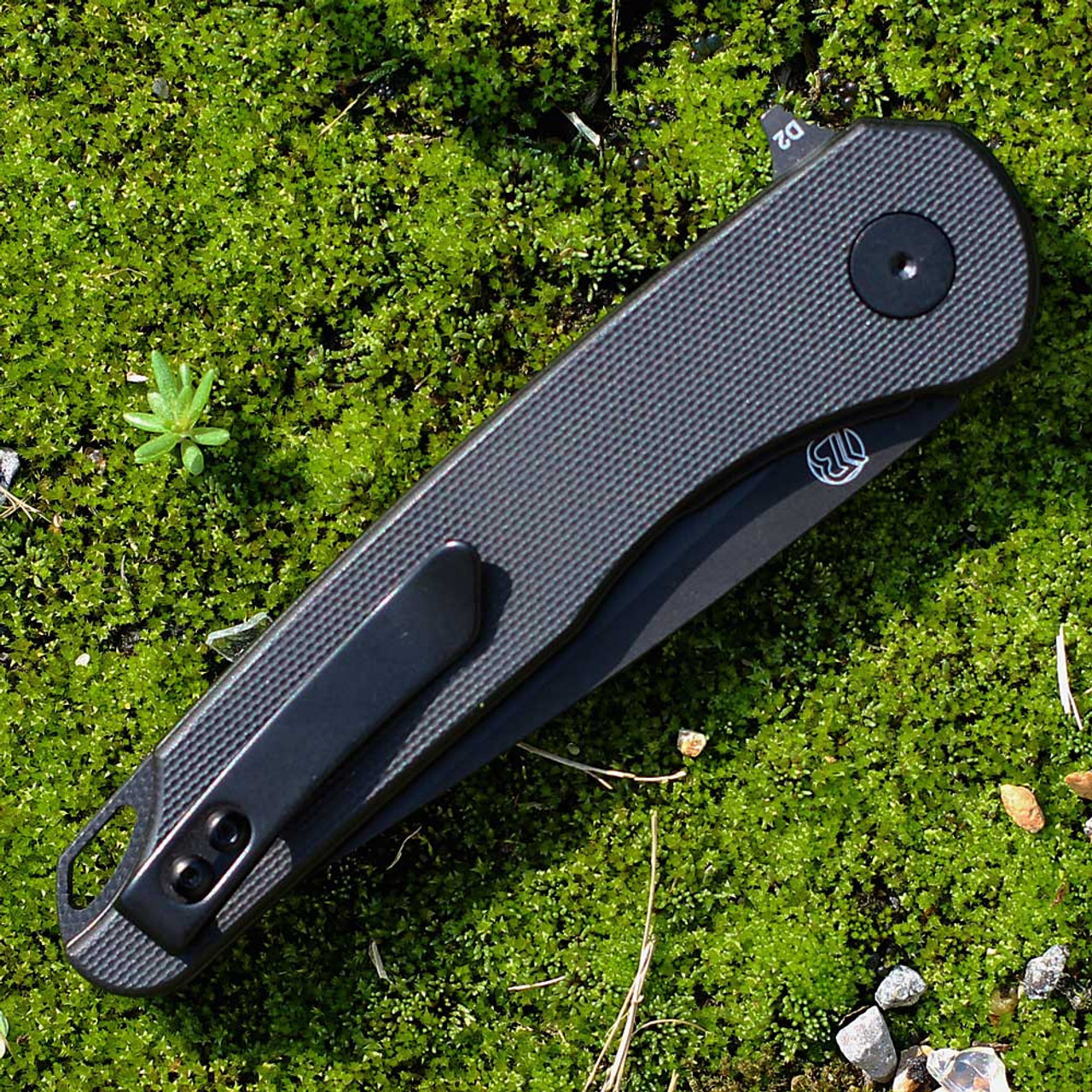 EIKONIC Knife Co Dromas (440BB) 3.25" D2 Black PVD Coated Plain Drop Point Blade, Black G-10 Handle