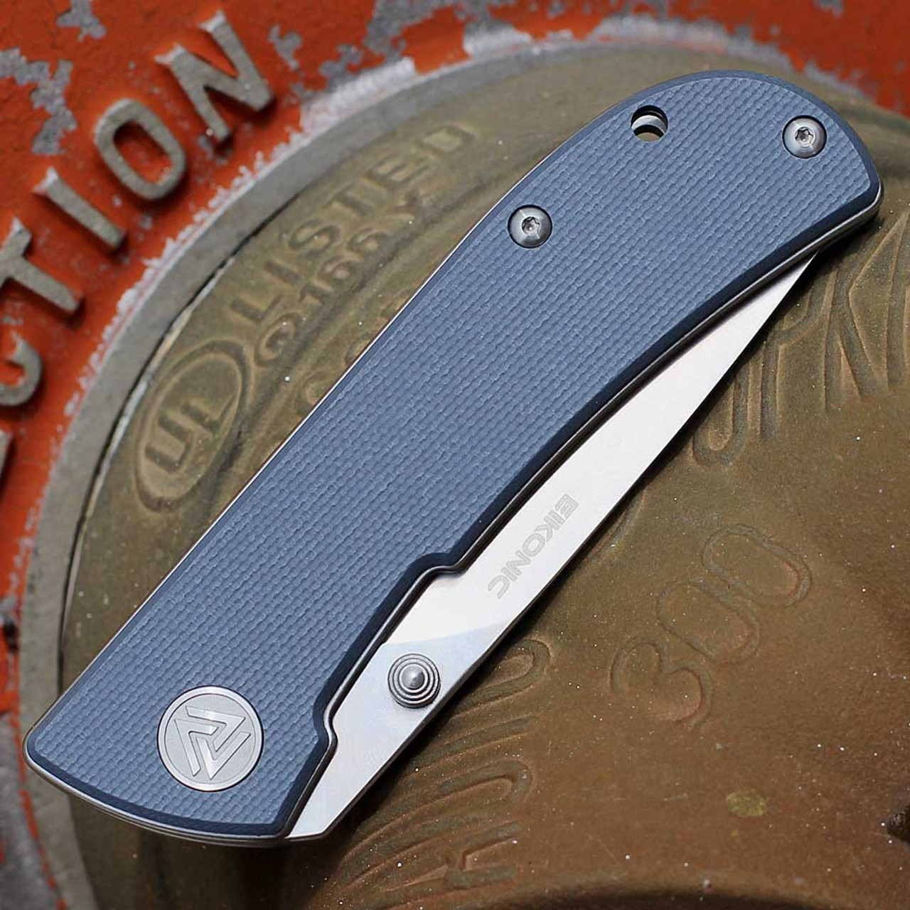 EIKONIC Knife Co Fairwind (220SSGY) 2.72" D2  Polished Satin Plain Drop Point Blade, Steel Blue G-10 Handle