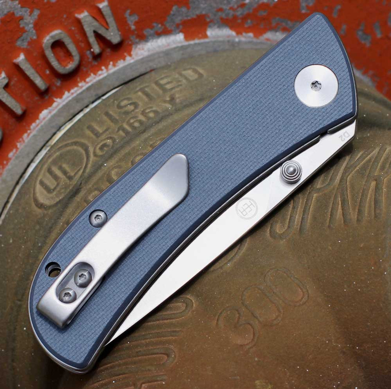 EIKONIC Knife Co Fairwind (220SSGY) 2.72" D2  Polished Satin Plain Drop Point Blade, Steel Blue G-10 Handle