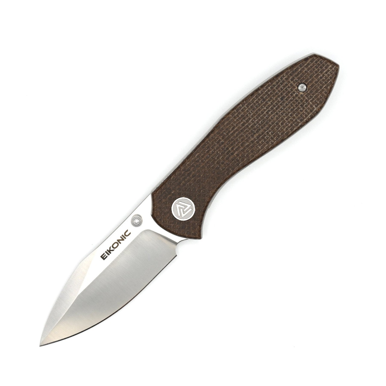 EIKONIC Knife Co Kasador (331SBR) 2.74" D2 Polished Satin Plain Drop Point Blade, Brown Micarta Handle