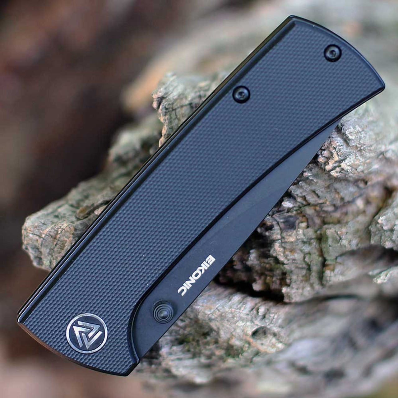 EIKONIC Knife Co RCK9 (100BB) 3.0" D2 Black Plain Drop Point Blade, Black G-10 Handle