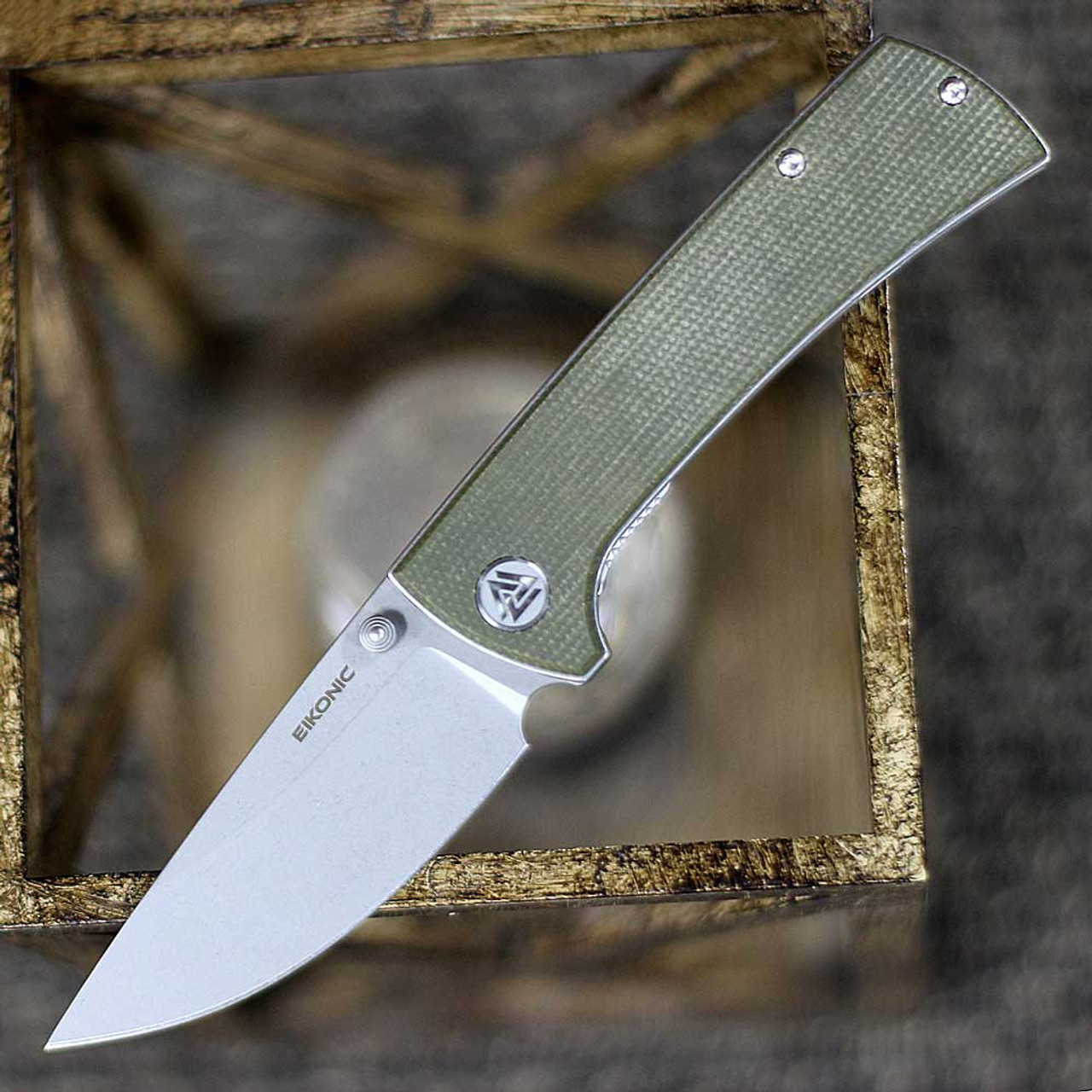 EIKONIC Knife Co RCK9 (100SSGN) 3.0" D2 Satin Plain Drop Point Blade, Green Micarta Handle