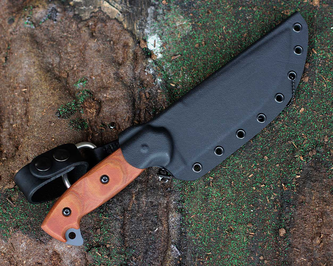 TOPS KNIVES Armsdo 6.5 Fixed Blade (TPARM01) 6.5" 1095 Sniper Gray Drop Point Plain Blade, Tan Micarta Handle, Black Kydex Dangler Sheath