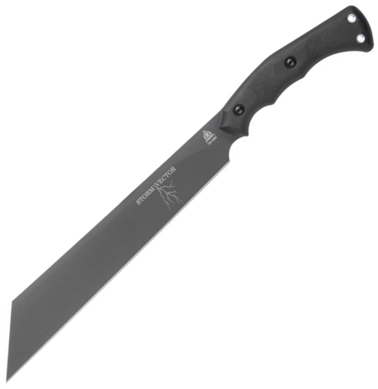 TOPS KNIVES Storm Vector Fixed Blade (TPSVEC02) 12.63" 1095 Sniper Gray Tanto Point Plain Blade, Black Canvas Micarta w/ Blue G10 Liner Handle, Black Kydex Dangler Sheath
