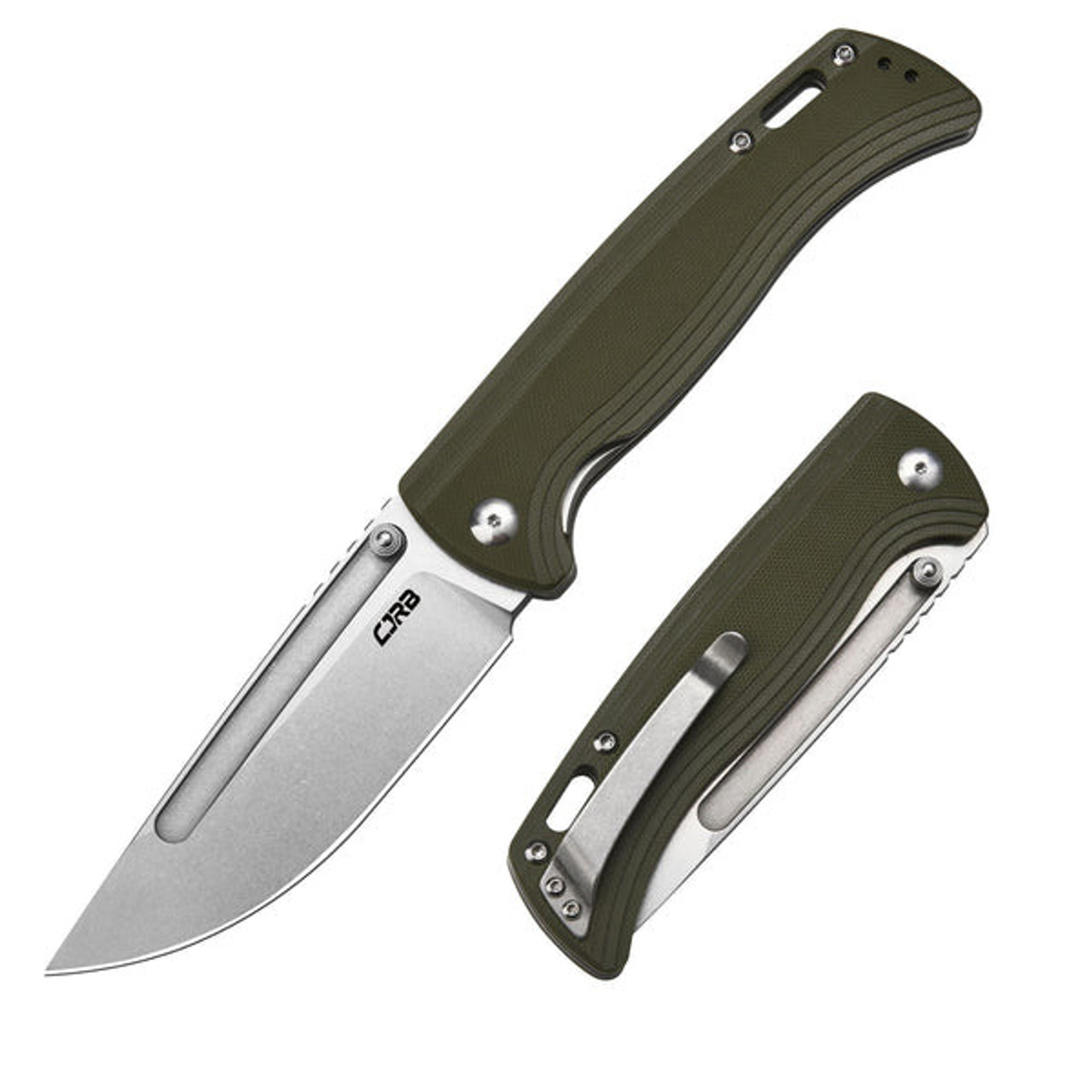 CJRB Resource (J1932GN) 4.18" AR-RPM9 Stonewashed Drop Point Plain Blade, Green G-10 Handle