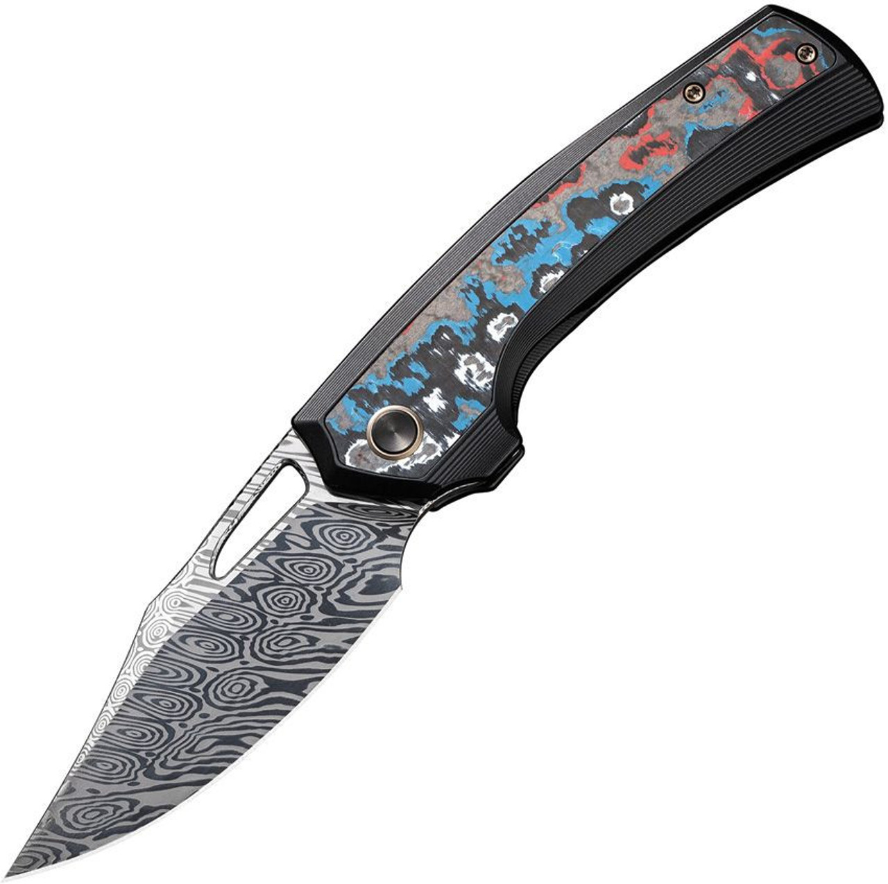 WE KNIFE Nefaris (WE22040F-DS1) 3.48" Damascus Clip Point Plain Blade, Nebula Carbon Fiber and Black Titanium Handle