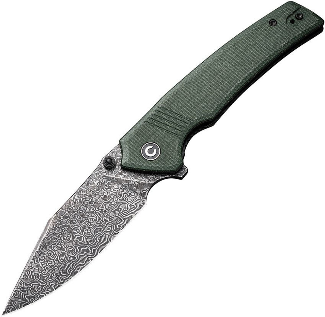 CIVIVI Tranquil (C23027-DS1) 3.7" Damascus Drop Point Plain Blade, Green Micarta Handle