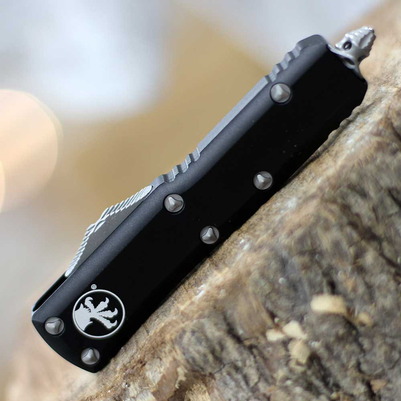 Microtech UTX-85 S/E (MCT23111AP) 3.125" Premium Steel Apocalyptic Finished Drop Point Partially Serrated Blade, Black Handle