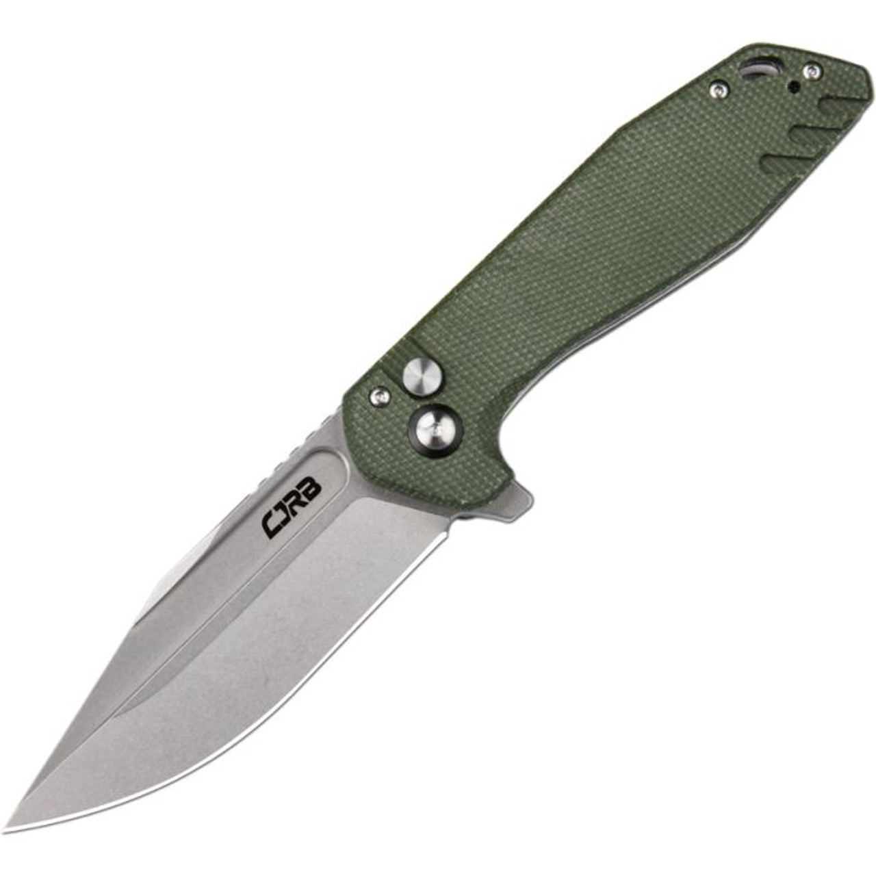 CJRB Riff (J1928MGN) 3.47" AR-RPM9 Stonewashed Drop Point Plain Blade, Green Canvas Micarta Handle