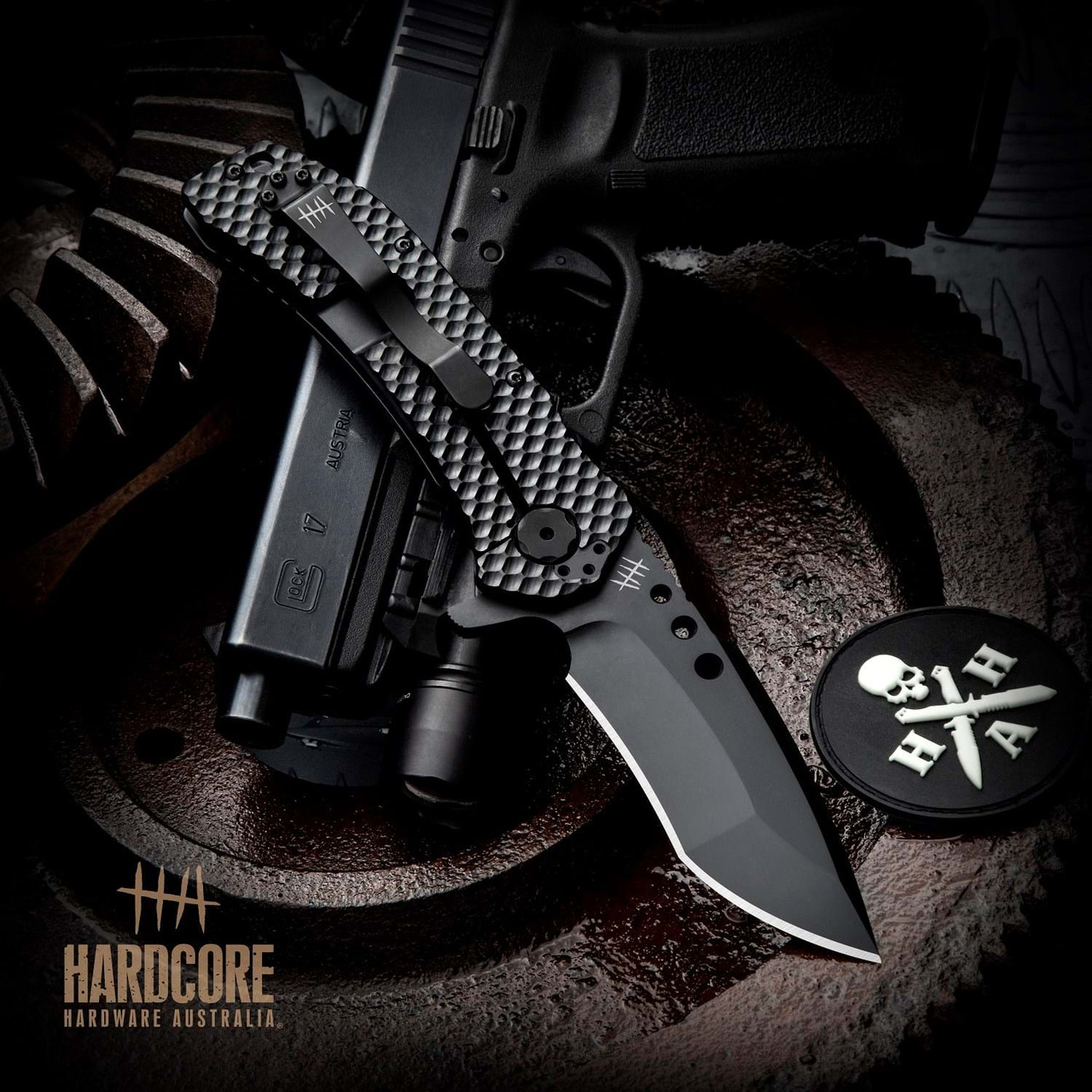 Hardcore Hardware Australia (MILF-01) - 3.45" CPM S30V Black Recurve Plain Blade, Black G-10 Handle