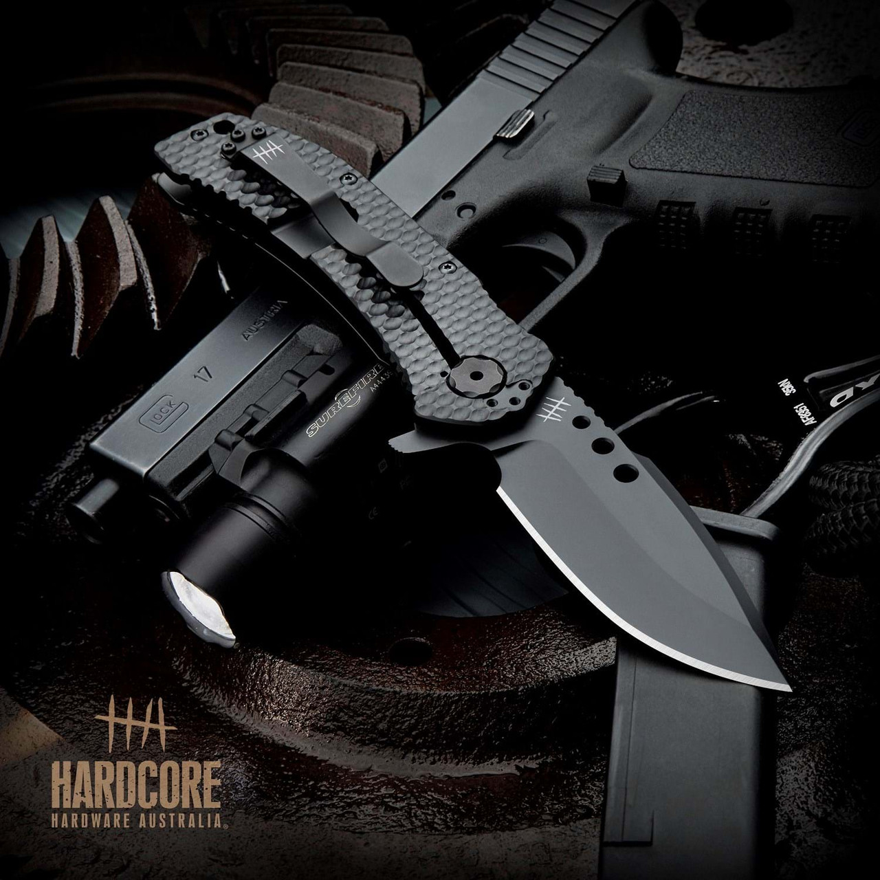 Hardcore Hardware Australia (MILF-02) - 3.45" CPM S30V Black Drop Point Plain Blade, Black G-10 Handle