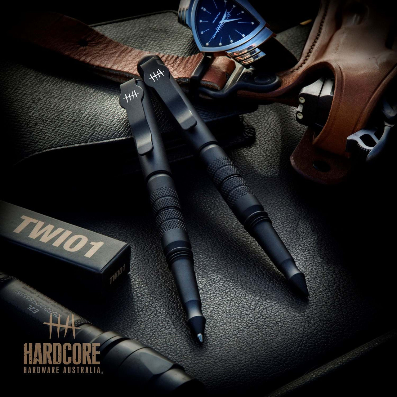 Hardcore Hardware Australia Tactical Pen (TWI01) 5.74" Black Non-Reflective Coated Aluminum Body and Cap