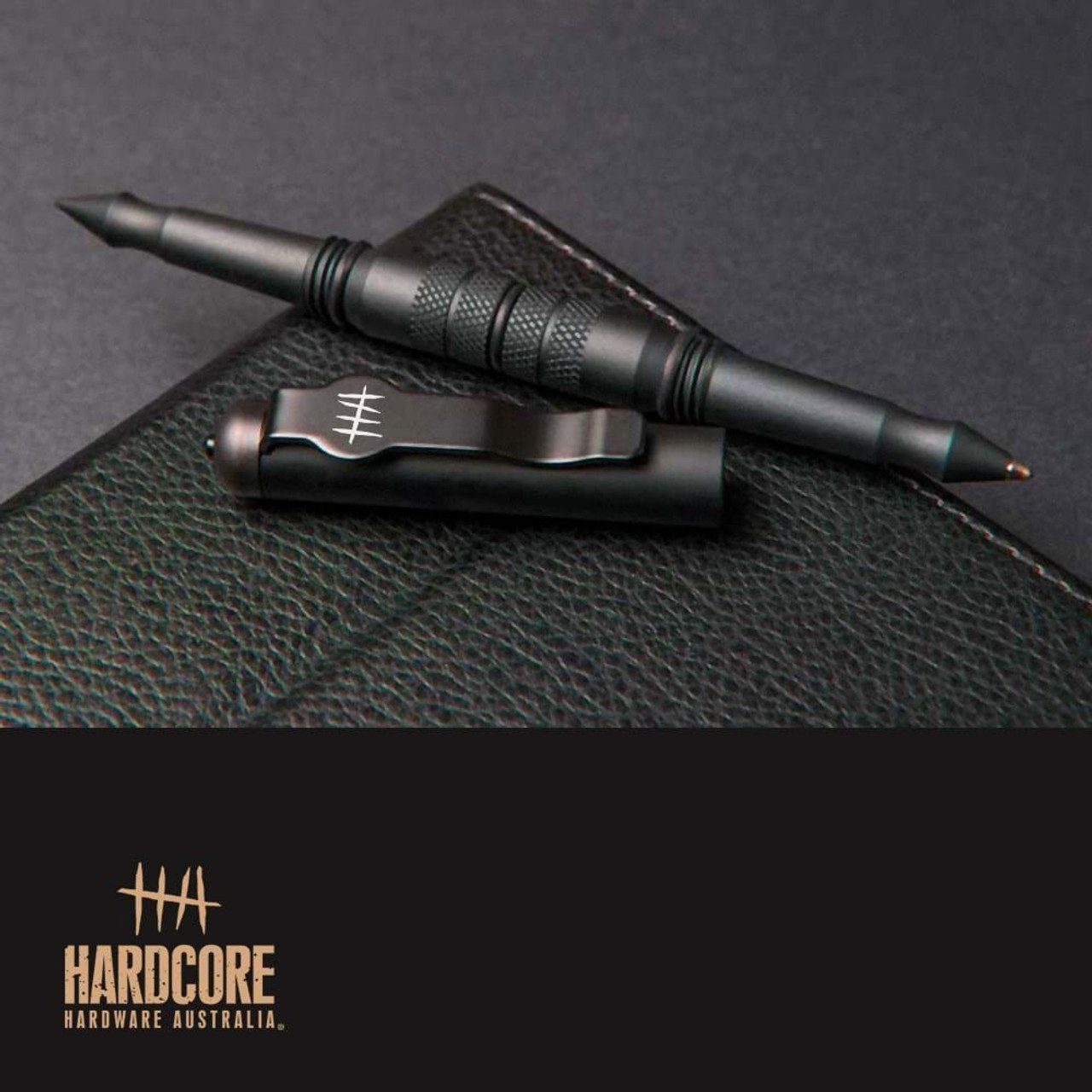 Hardcore Hardware Australia Tactical Pen (TWI01C) 5.74" Black Non-Reflective Coated Aluminum Body and Cap, Tungsten Glass Breaker