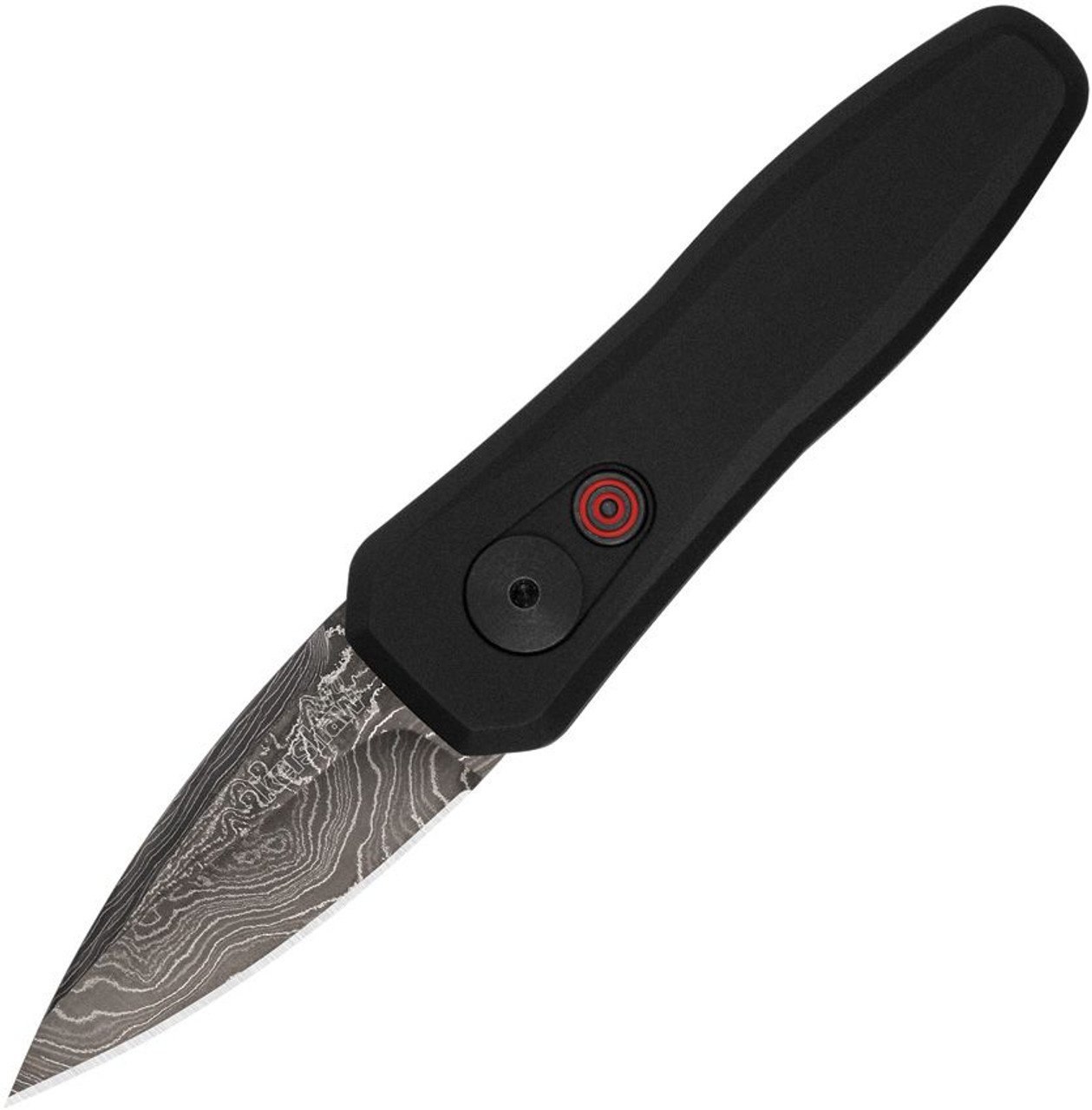 Kershaw Launch 4 Automatic Knife (7500BLKDAM)- 1.90" Black Damascus Spear Point Plain Blade, Black Aluminum Handle