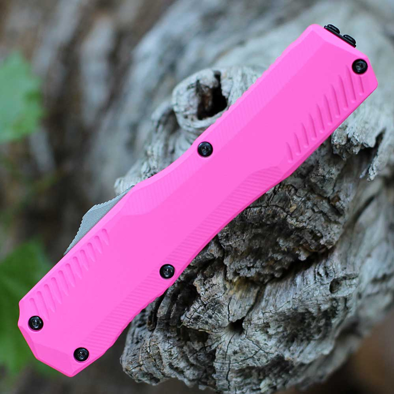 Kershaw Livewire OTF Automatic (9000PK) - 3.30in CPM-MagnaCut Stonewashed Drop Point Plain Edge, Pink 6061-T6 Aluminum Handle