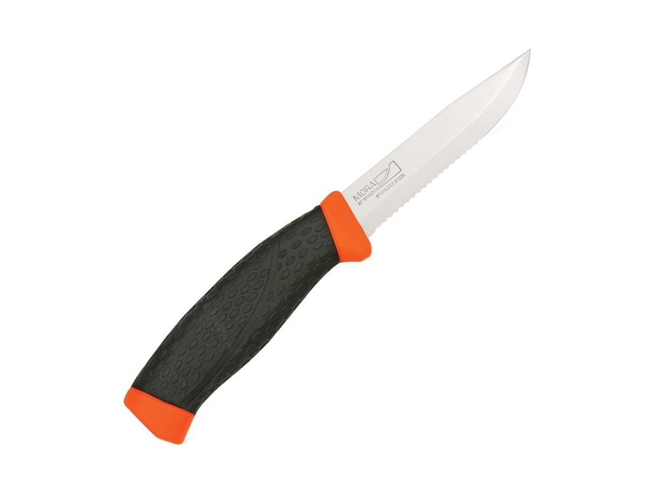 Morakniv Craftline Rope Knife (11392) 4" 12C27 Satin Drop Point Partially Serrated Blade, Black And Orange Rubber Handle, Polymer Sheath