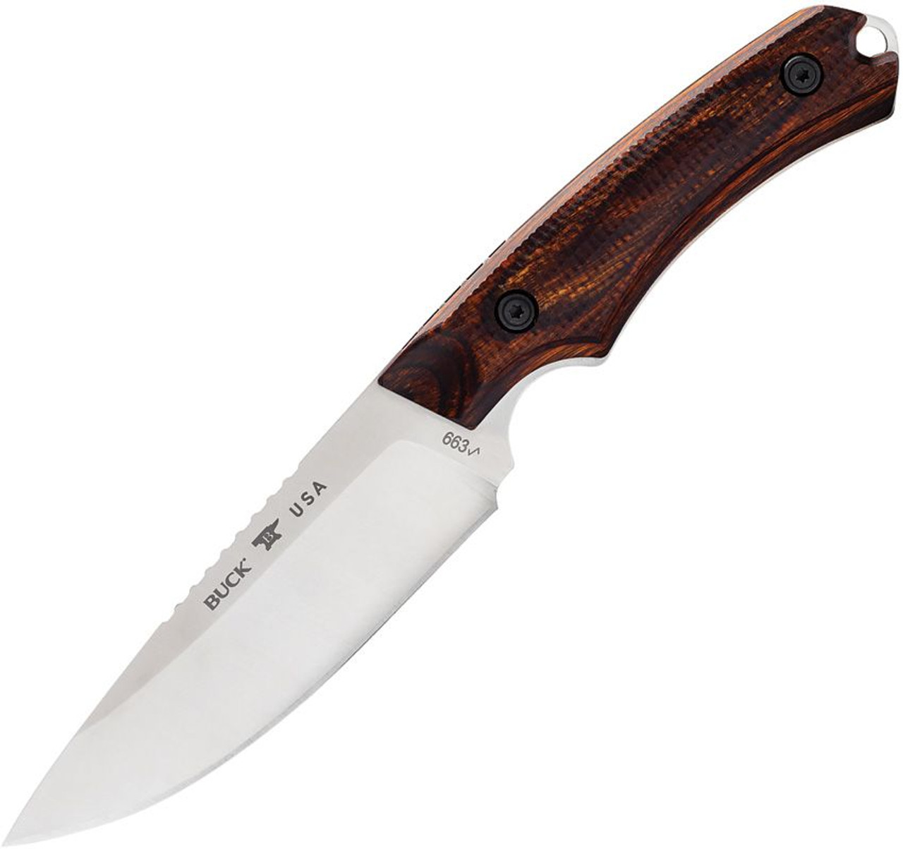 Buck Knives Alpha Guide (BU663WAS) 4.375" CPM-S35VN Satin Drop Point Plain Blade, Walnut DymaLux® Handle, Brown Leather Sheath
