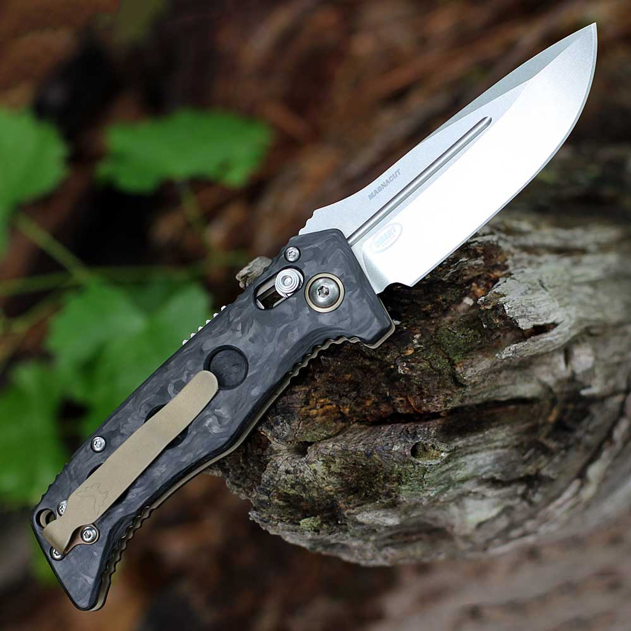 Benchmade 2730-03 Mini Auto Adamas AXIS Lock, 3.25" Stonewashed CPM-MagnaCut Plain Blade, Marble Carbon Fiber Handle