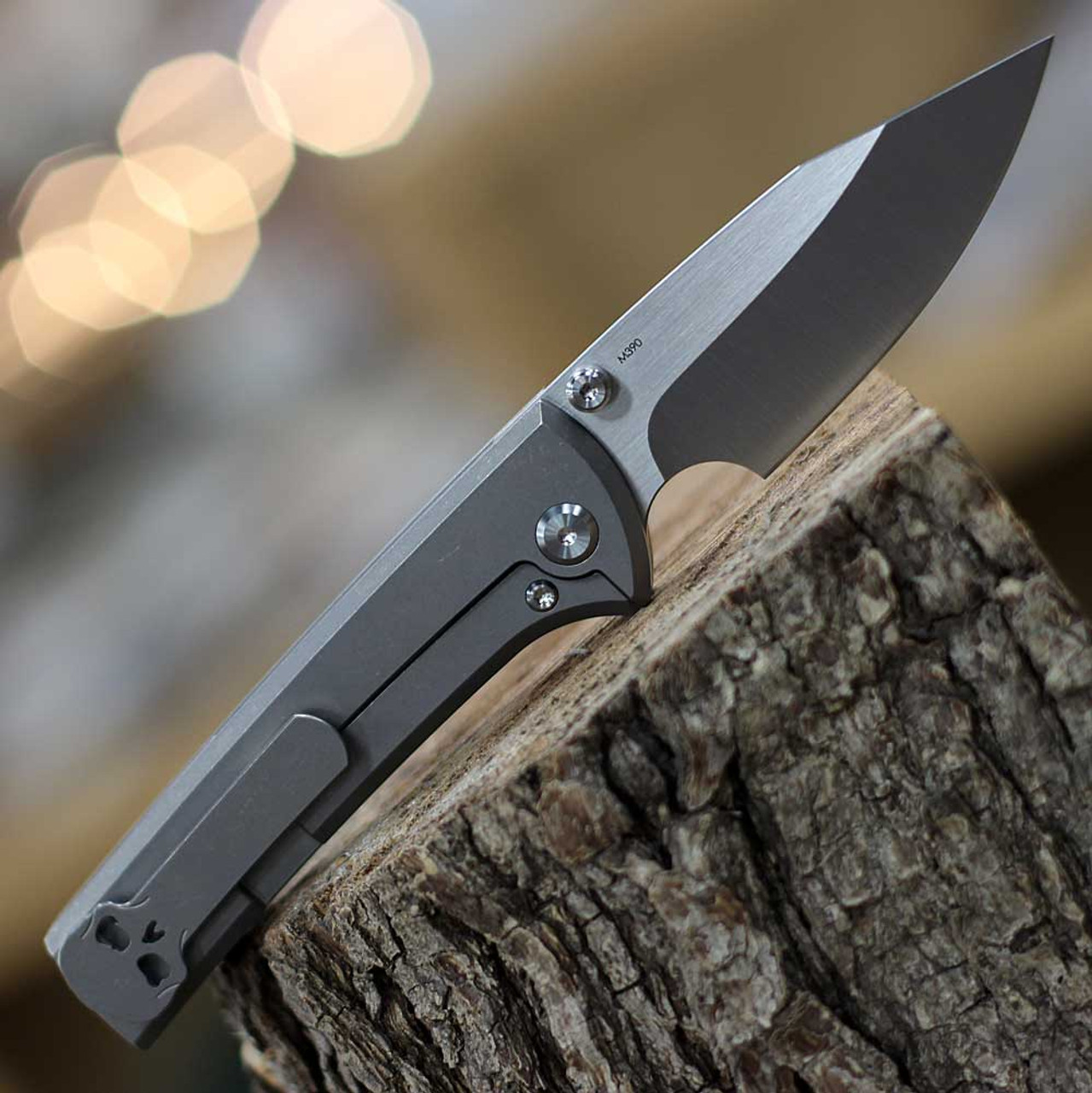 Chaves Knives Scapegoat Street (ST/SG/SWTI/BF) 3.50" Bohler M390 Spear Point Satin Blade, Grey Stonewash Titanium Handle