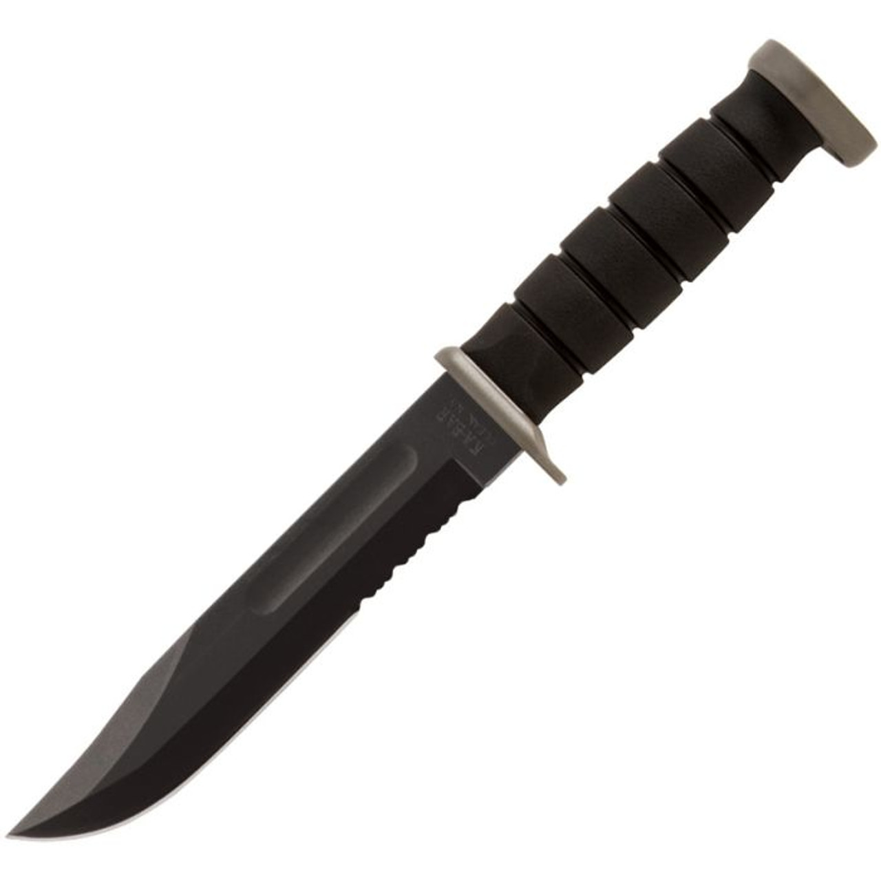 Ka-Bar Extreme (KA1282) 7" D2 Black Clip Point Partially Serrated Blade, Black Kraton Handle with Carbon Steel Guard and Pommel, Black Nylon Belt Sheath