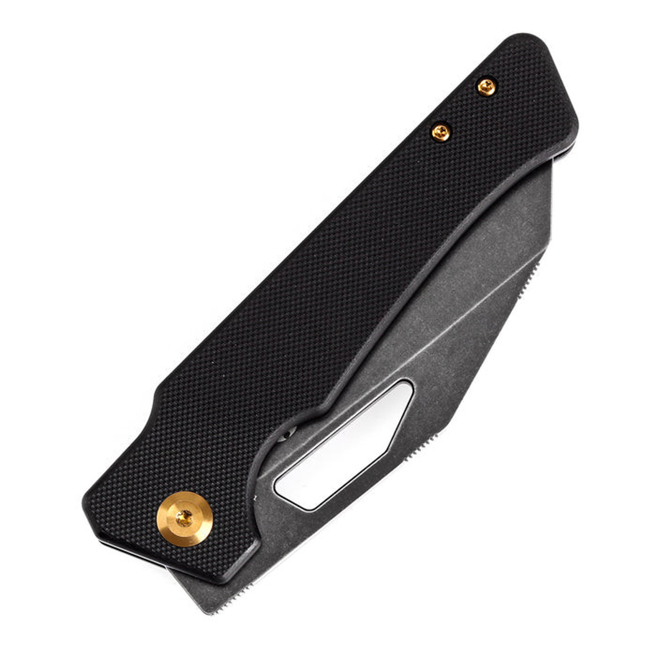 Kansept Knives Egress (KT1033A1) 3.47" 14C28N Stonewashed Reverse Tanto Plain Blade, Black G-10 Handle