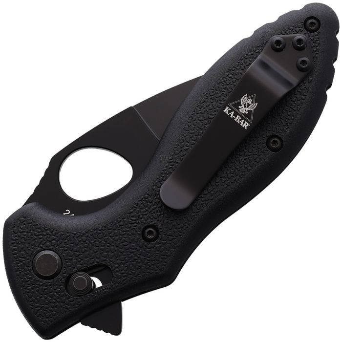 Black GFN handle and ambidextrous Crossbar Lock of KA-BAR TDI flipper.