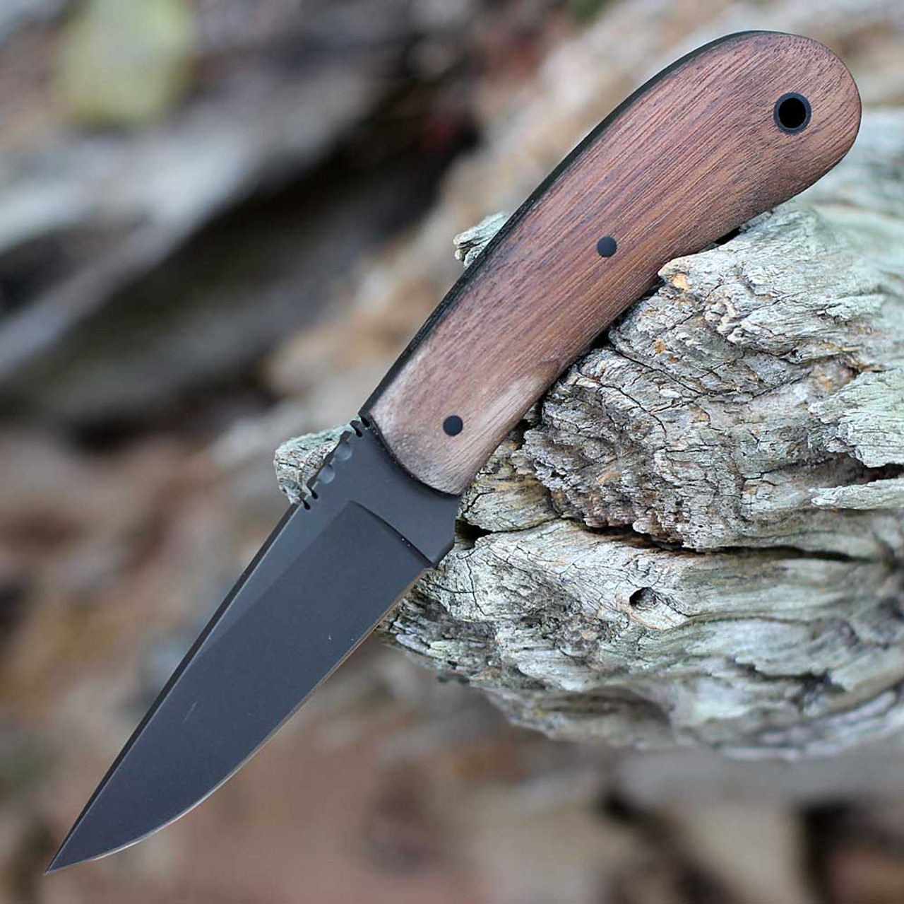 Winkler Knives Standard Duty 2 (WK035) 3.25" 80CrVr Black Drop Point Plain Blade, Walnut Wood Handle, Brown Leather Sheath