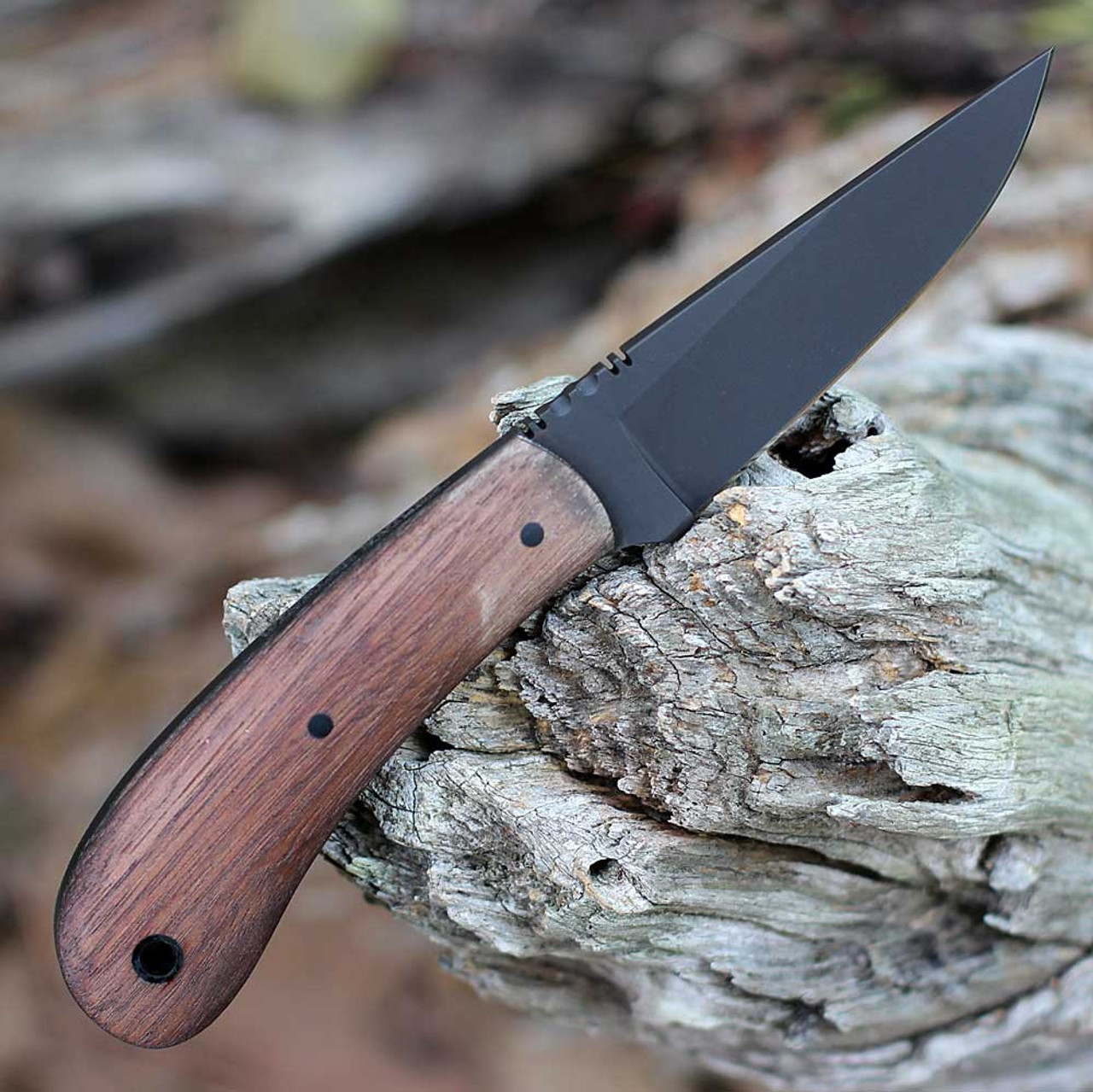 Winkler Knives Standard Duty 2 (WK035) 3.25" 80CrVr Black Drop Point Plain Blade, Walnut Wood Handle, Brown Leather Sheath