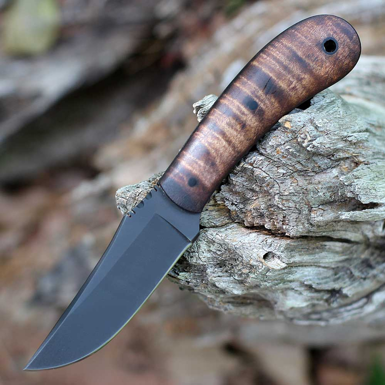 Winkler Knives Standard Duty 1 (WK034) 3.25" 80CrVr Black Trailing Point Plain Blade, Maple Wood Handle, Brown Leather Sheath