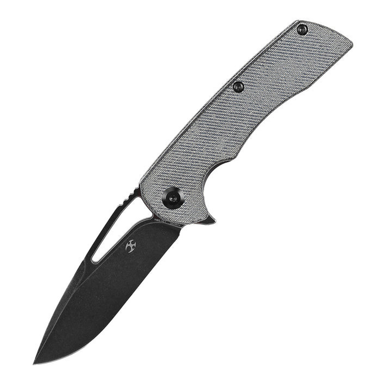 Kansept Knives Kryo (KT1001M1) 3.58" 12C28N Stonewashed Drop Point Plain Blade, Denim Gray Micarta Handle