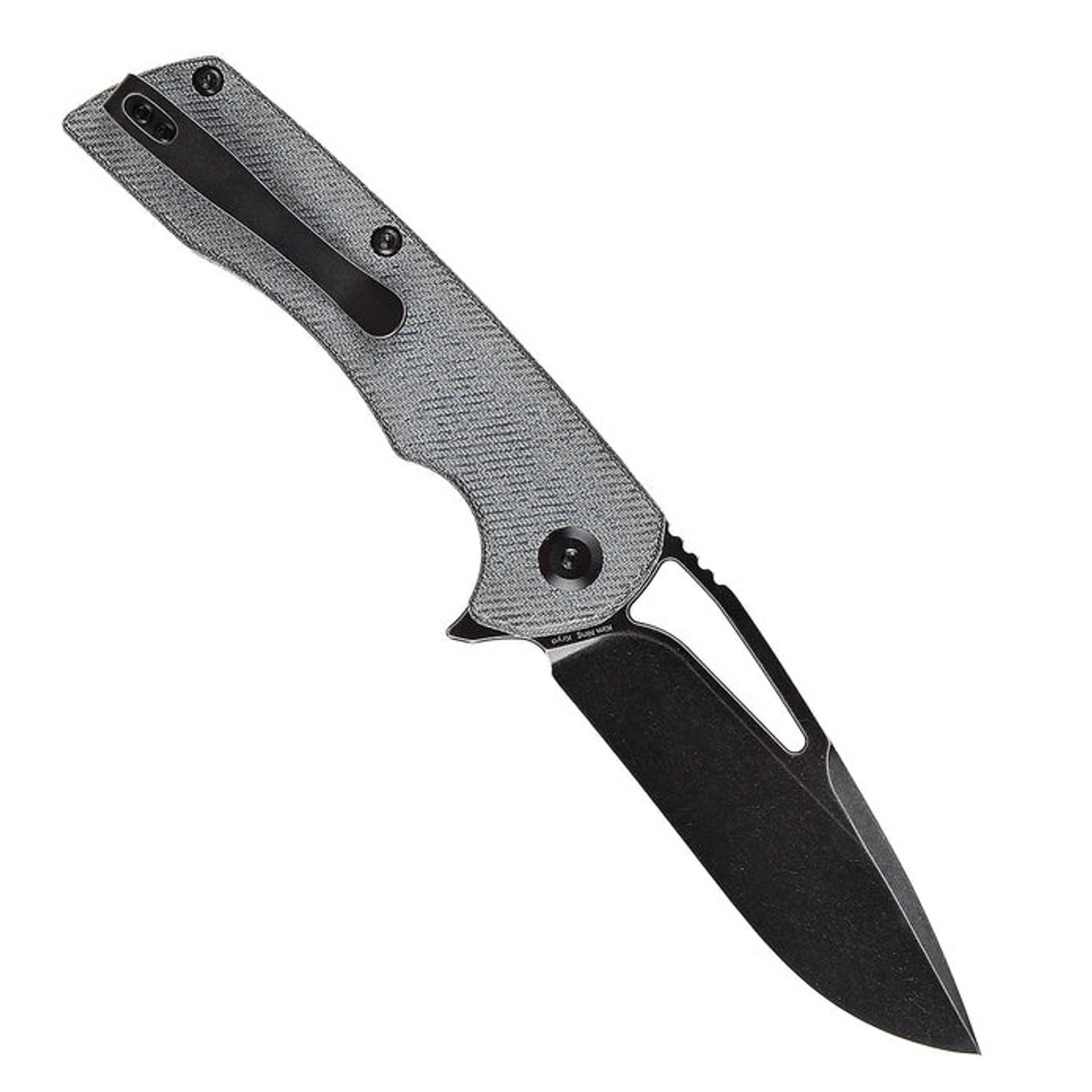 Kansept Knives Kryo (KT1001M1) 3.58" 12C28N Stonewashed Drop Point Plain Blade, Denim Gray Micarta Handle