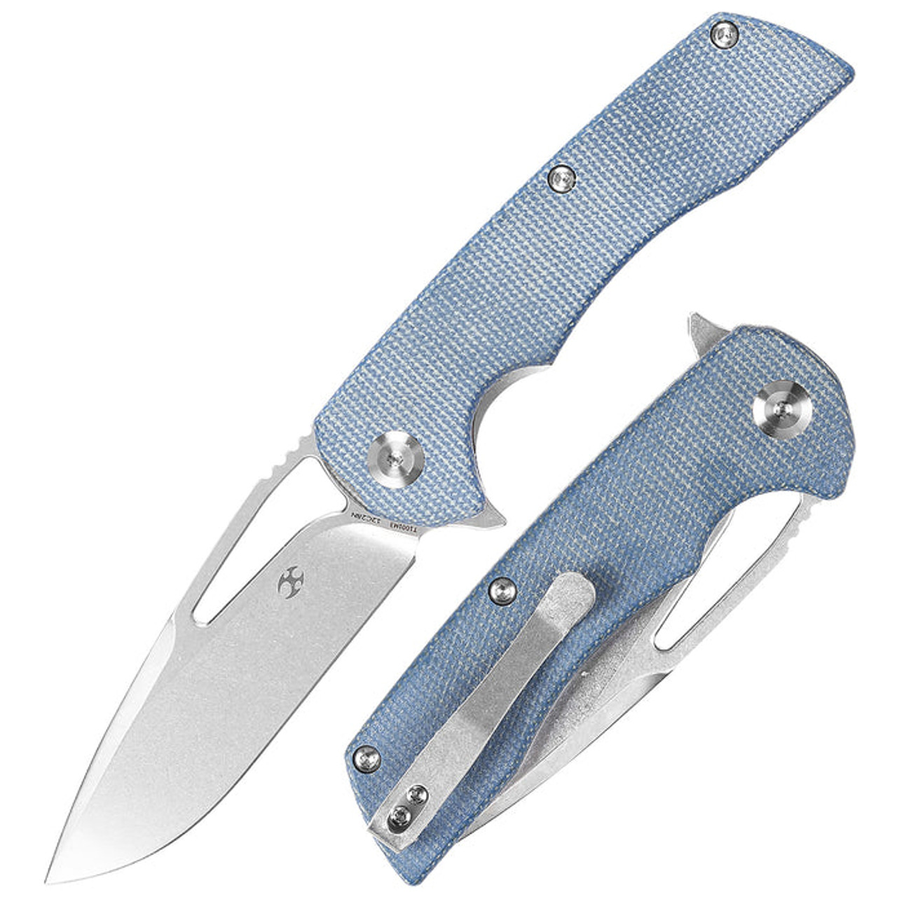 Kansept Knives Kryo (KT1001M3) 3.58" 12C28N Stonewashed Drop Point Plain Blade, Blue Micarta Handle