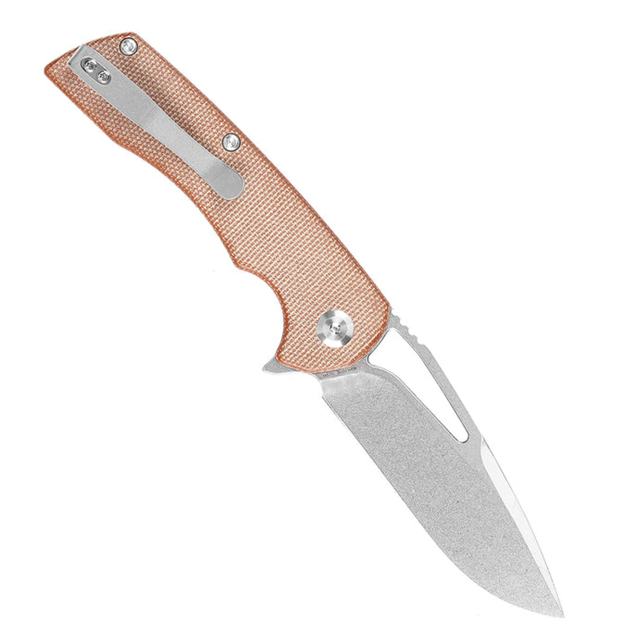 Kansept Knives Kryo (KT1001M4) 3.58" 12C28N Stonewashed Drop Point Plain Blade, Brown Micarta Handle