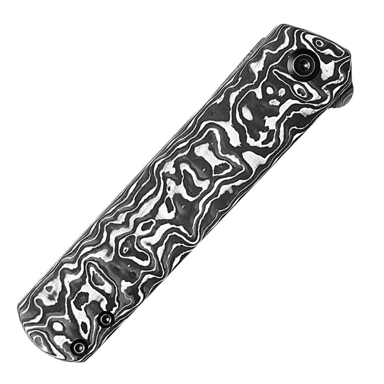 Kansept Knives Foosa (K2020T1) 7.16" Damascus Tanto Plain Blade, Black/White Carbon Fiber Handle