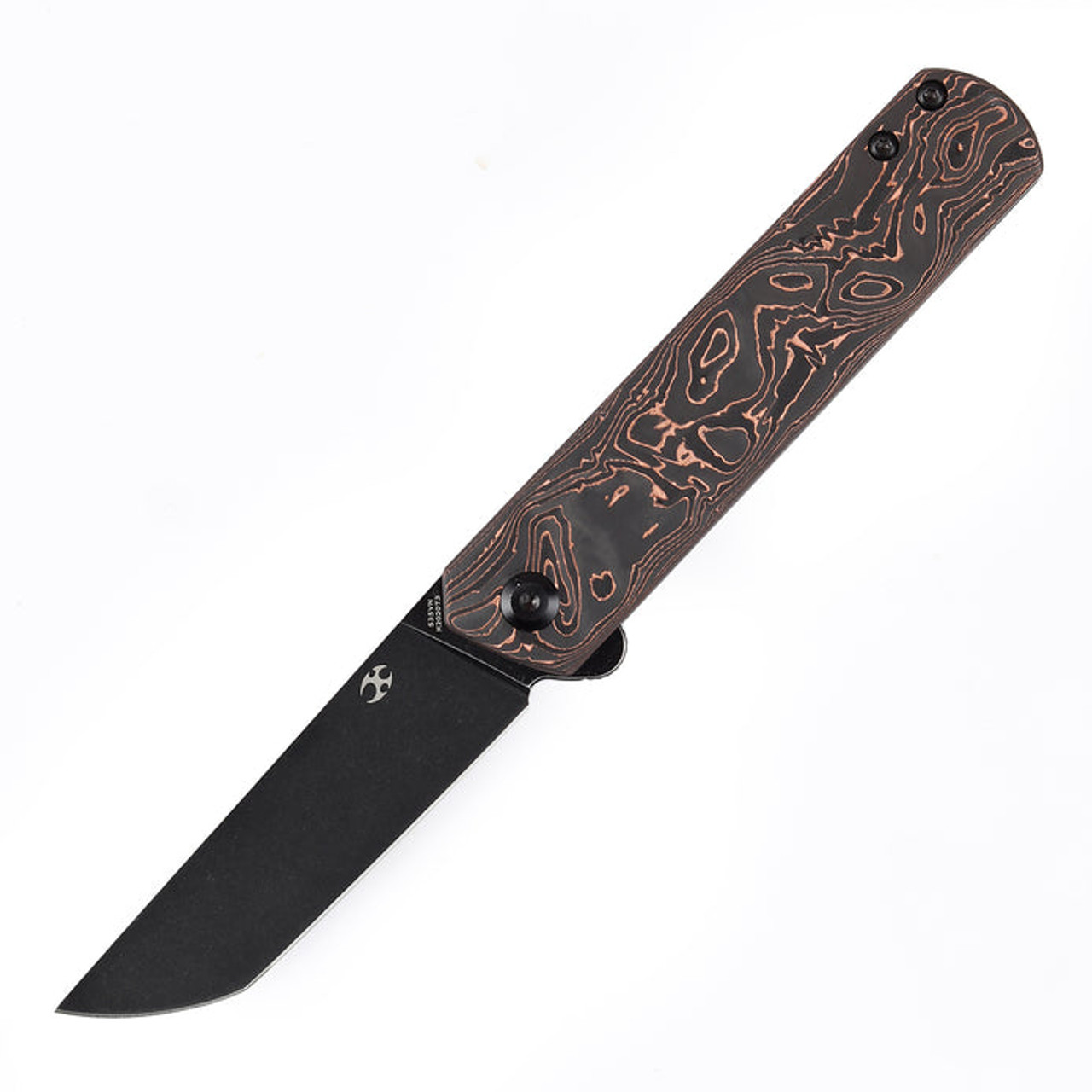 Kansept Knives Foosa (K2020T3) 3.06" CPM-S35VN Satin Tanto Plain Blade, Copper Carbon Fiber Handle