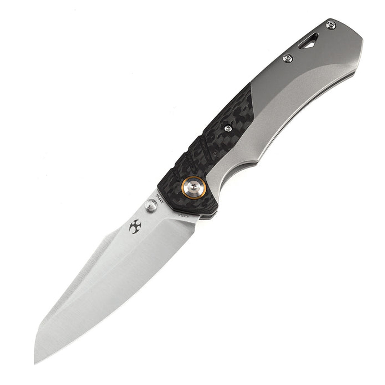 Kansept Knives Weim (K1051A1) 3.28" CPM-S35VN Satin Sheepsfoot Plain Blade, Black/Gray Titanium +  Twill Carbon Fiber Handle