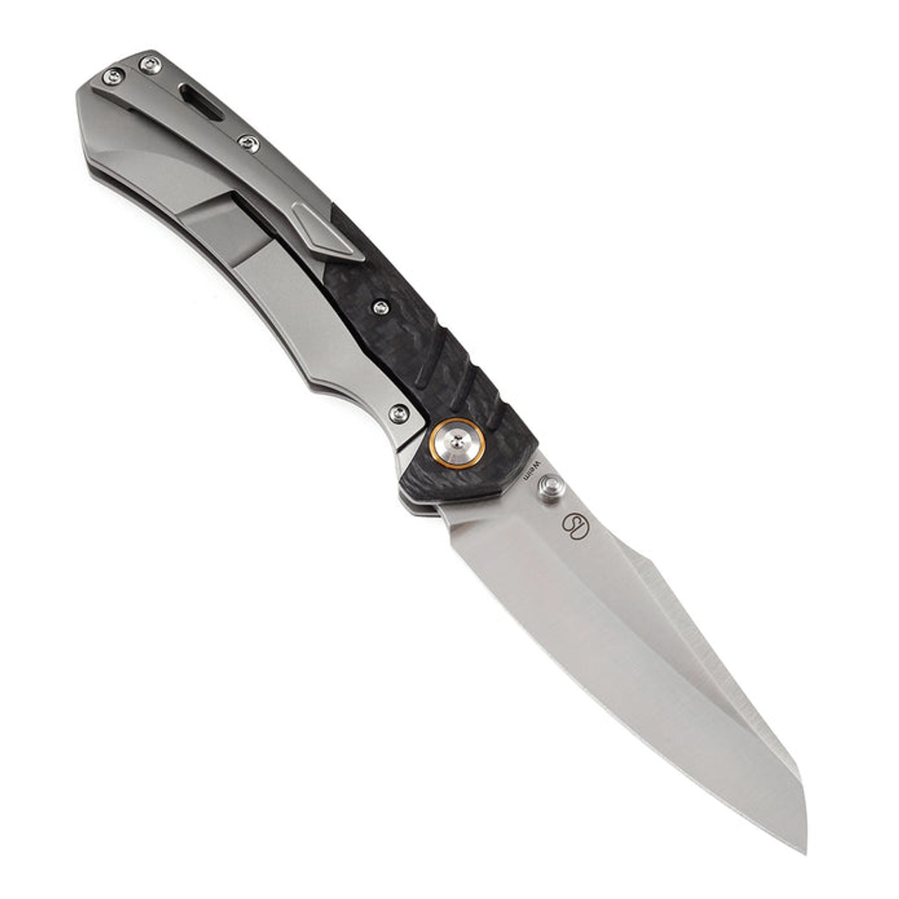 Kansept Knives Weim (K1051A1) 3.28" CPM-S35VN Satin Sheepsfoot Plain Blade, Black/Gray Titanium +  Twill Carbon Fiber Handle