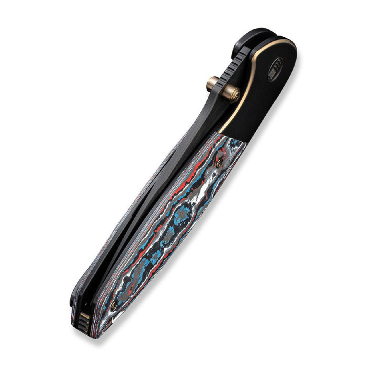 WE Knife Nitro OG (WE230354) 3.75" CPM-20CV Blackwashed Drop Point Plain Blade, Black Titanium With Nebula Fat Carbon Fiber Inlay