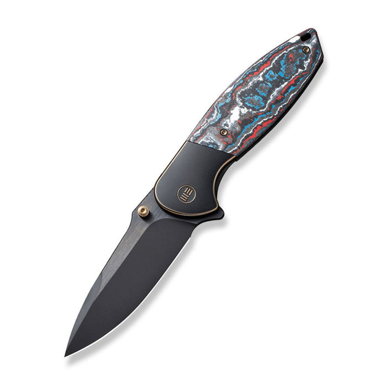 WE Knife Nitro OG (WE230354) 3.75" CPM-20CV Blackwashed Drop Point Plain Blade, Black Titanium With Nebula Fat Carbon Fiber Inlay