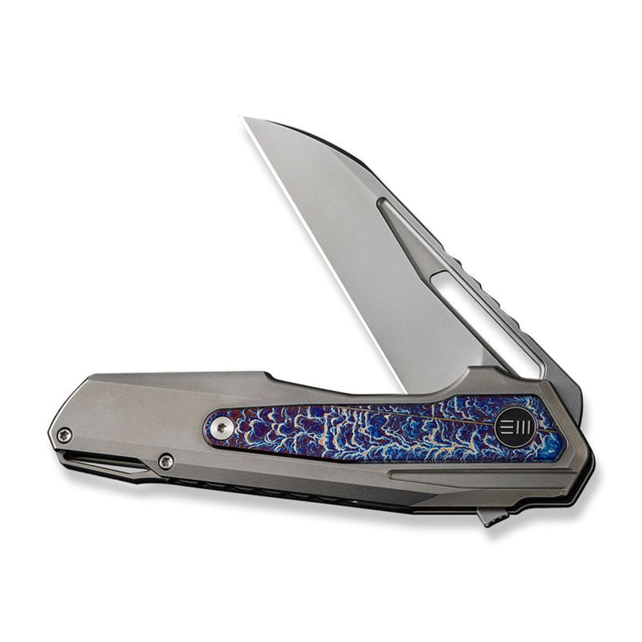 WE Knife Falcaria (WE23012B1) 3.64" CPM-20CV Bead Blasted Wharncliffe Plain Blade, Bead Blasted Titanium Handle with Flamed Titanium Inlay