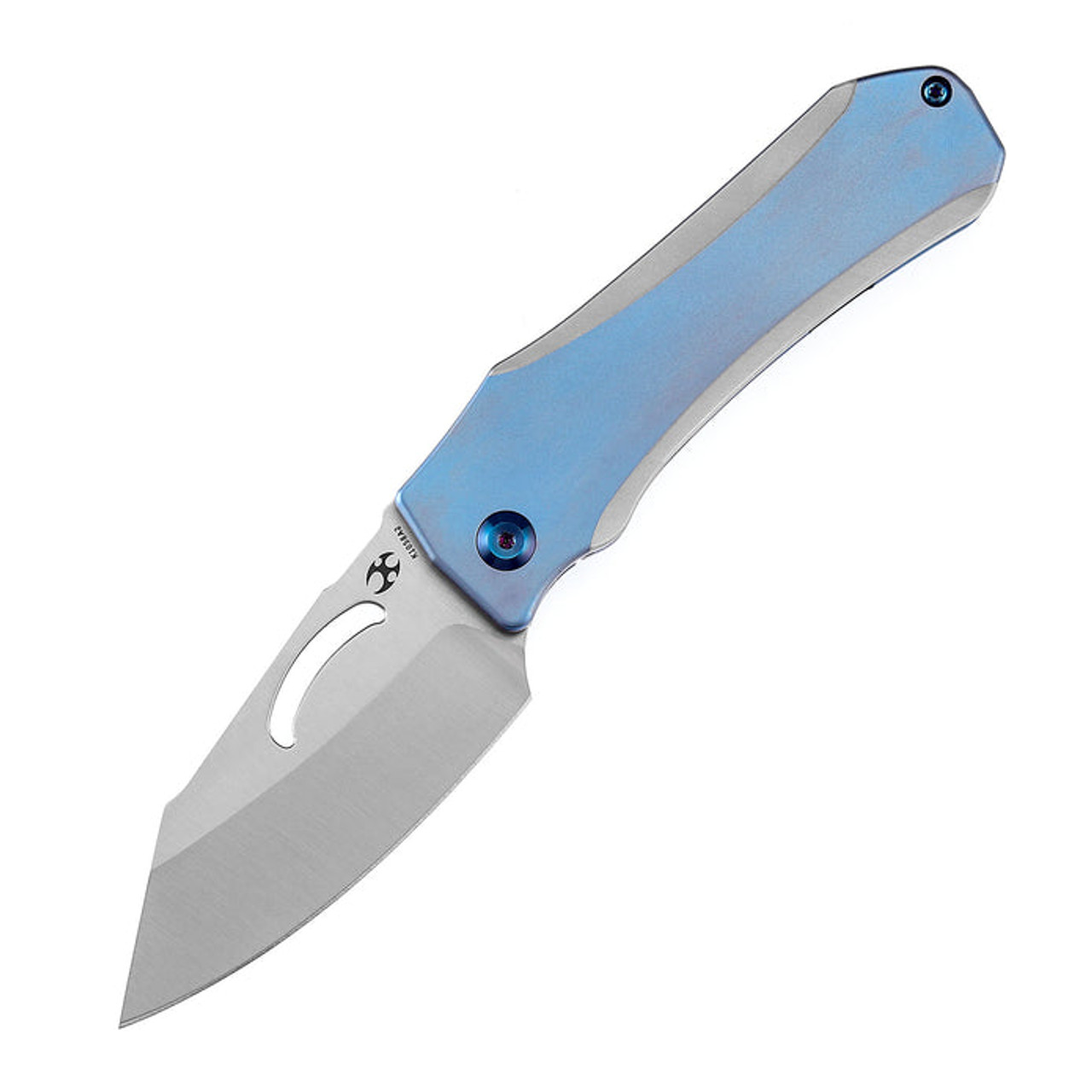 Kansept Knives Loki (K1058A2) 2.99" CPM-S35VN Satin Drop Point Plain Blade, Blue Titanium Handle