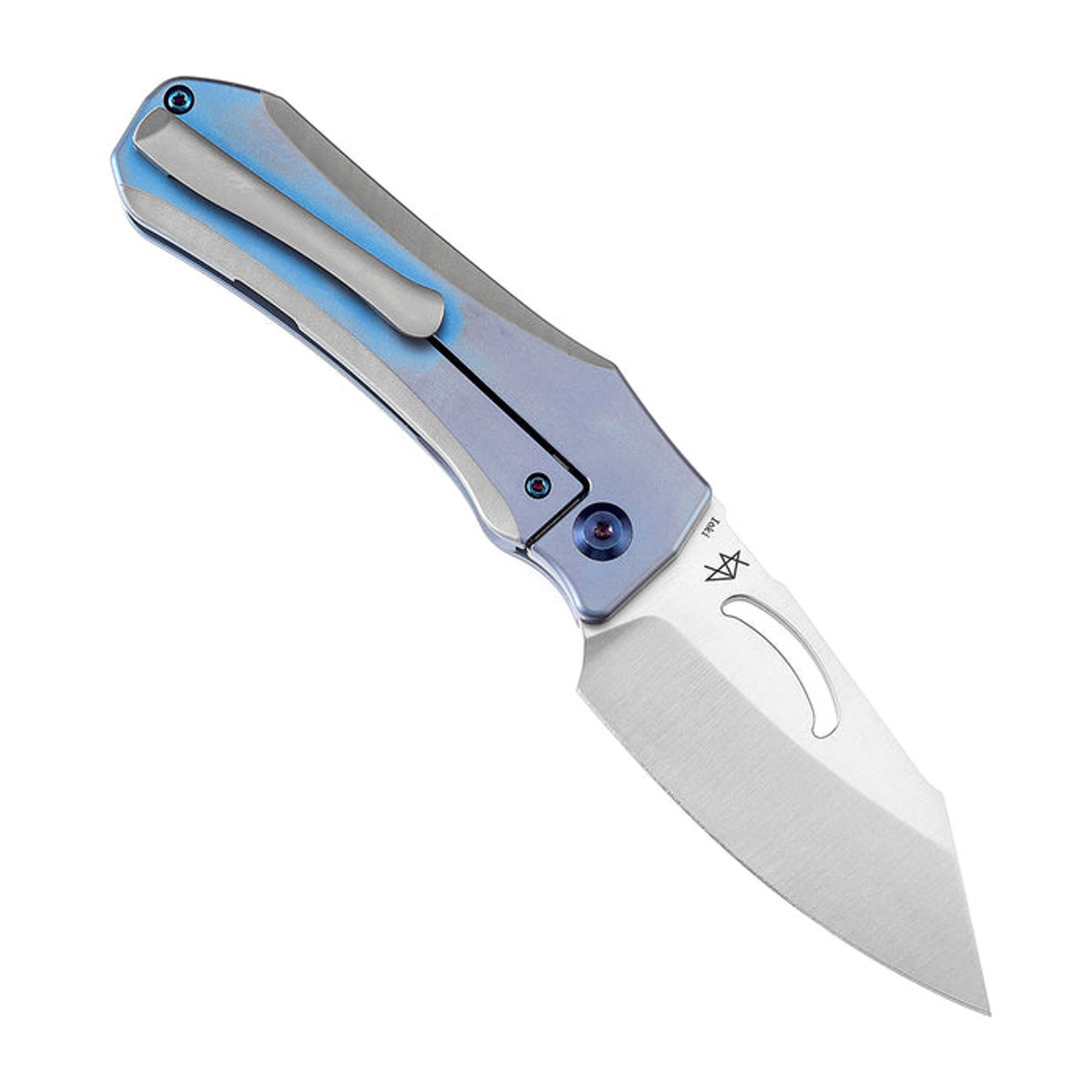 Kansept Knives Loki (K1058A2) 2.99" CPM-S35VN Satin Drop Point Plain Blade, Blue Titanium Handle